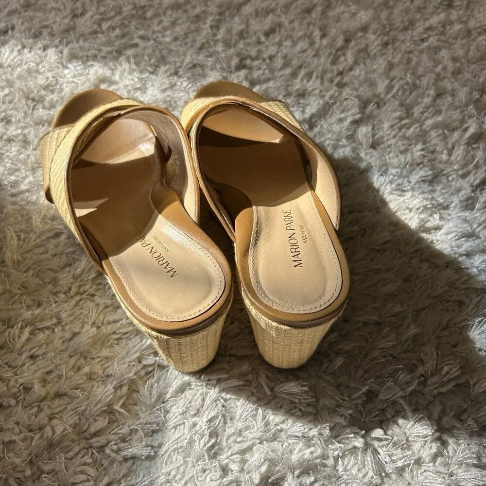 MARION PARKE Yellow Woven Crisscross Wedge Sandals